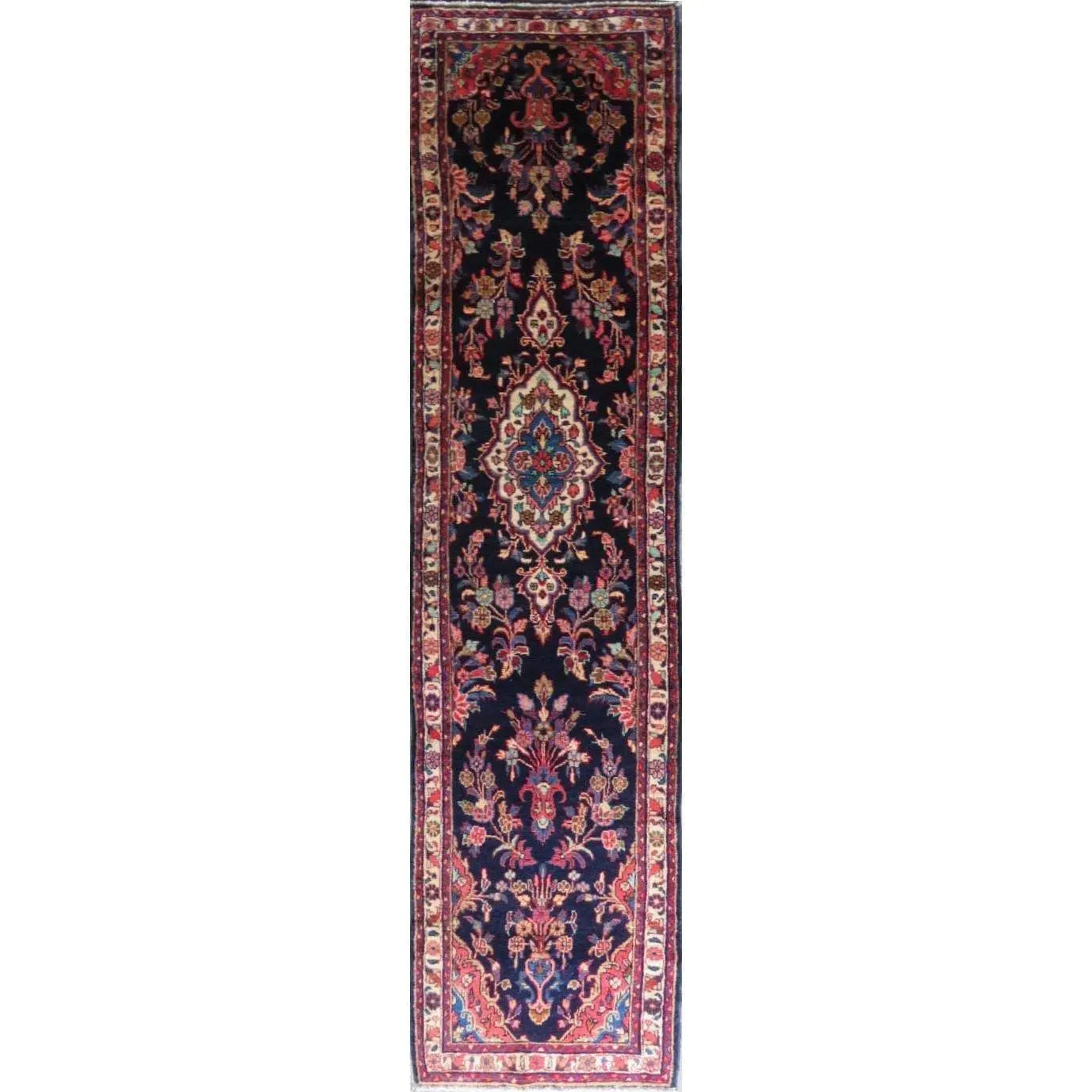 One Of The Kind Hand-Knotted Persian Wool Rug _ Luxurious Vintage Design, 11'4" x 2'6", Artisan Crafted